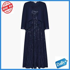 Sequin Maxi Dress with Chiffon Jacket Two Piece Set Formal Occasion
